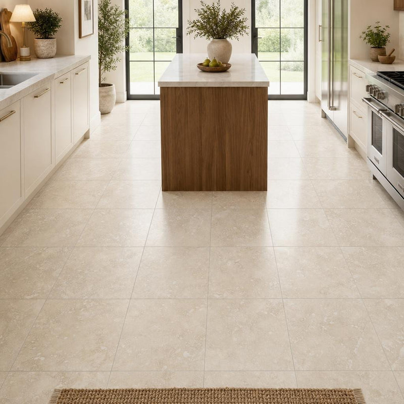 Cross Cut Classico 12x12 Honed Filled Travertine Tile — Kitchen floor