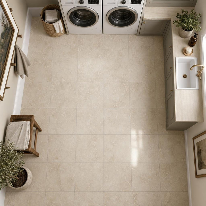 Cross Cut Classico 12x12 Honed Filled Travertine Tile — Laundry Room floor