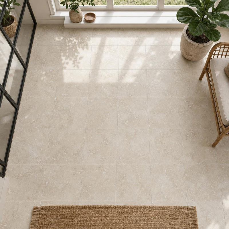 Cross Cut Classico 12x12 Honed Filled Travertine Tile — Sunroom floor