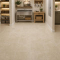 Cross Cut Ivory (Navona) 12x12 Honed Filled Travertine Tile — Basement floor