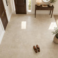Cross Cut Ivory (Navona) 12x12 Honed Filled Travertine Tile — Foyer floor