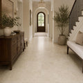 Cross Cut Ivory (Navona) 12x12 Honed Filled Travertine Tile — Hallway floor