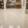 Cross Cut Travertine Classico 12x12 Polished Filled Tile — Basement floor