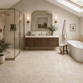 Cross Cut Travertine Classico 12x12 Polished Filled Tile — Bathroom floor