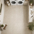 Cross Cut Travertine Classico 12x12 Polished Filled Tile — Laundry Room floor