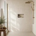 Cross Cut Travertine Classico 12x24 Honed Filled Tile — Bathroom shower wall