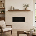 Cross Cut Travertine Classico 12x24 Honed Filled Tile — Living Room fireplace surround