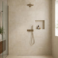 Cross Cut Travertine Classico 24x24 Honed Filled Tile — Bathroom shower wall