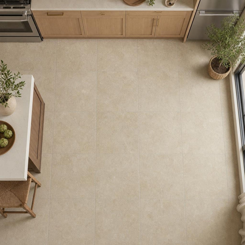 Cross Cut Travertine Classico 24x24 Honed Filled Tile — Kitchen floor