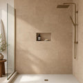 Cross Cut Travertine Noce 12x24 Honed Filled Tile — Bathroom shower wall