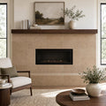 Cross Cut Travertine Noce 12x24 Honed Filled Tile — Living Room fireplace surround