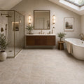 Cross Cut Travertine Silver 12x12 Honed Filled Tile — Bathroom floor