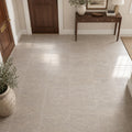 Cross Cut Travertine Silver 12x12 Honed Filled Tile — Foyer floor