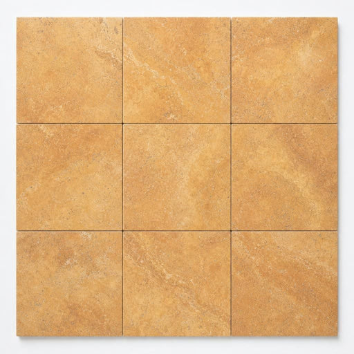 Cross Cut Travertine Tuscany Gold 12x12 Honed Filled Tile close-up
