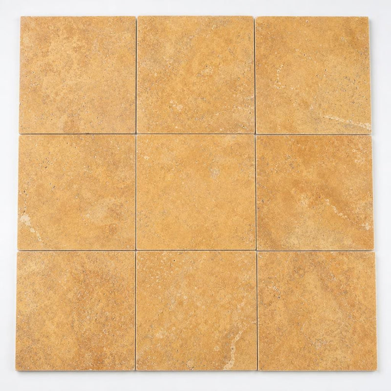 Cross Cut Travertine Tuscany Gold 12x12 Polished Filled Tile close-up