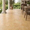 Cross Cut Travertine Tuscany Gold 18x18 Honed Filled Tile — Covered Patio floor