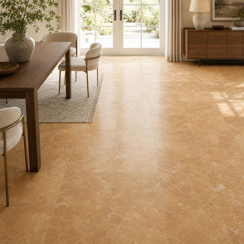 Cross Cut Travertine Tuscany Gold 18x18 Honed Filled Tile — Dining Room floor