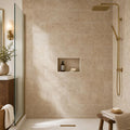 Cross Cut Travertine Walnut 12x24 Honed Filled Tile — Bathroom shower wall