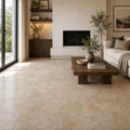 Cross Cut Travertine Walnut 12x24 Honed Filled Tile — Living Room floor