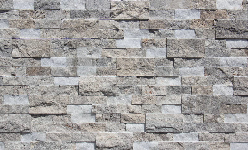 Natural Stone Crystal Silver White Split Face 6 x 24 Flat Panel Stone Veneer