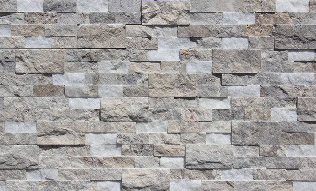 Crystal Silver White Stone Split Face 8 x 24 Flat Panel Stone Veneer