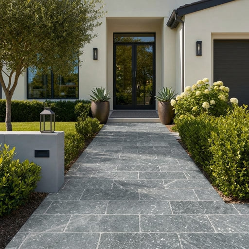 Cumulus Marble Paver 12x24 Tumbled 2 inch — Front Yard walkway