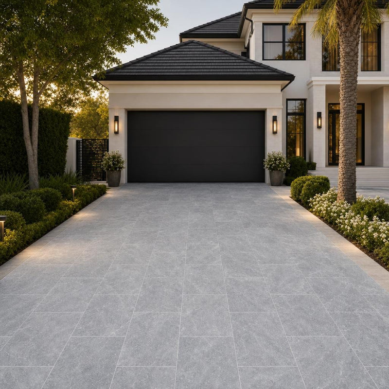 Cumulus Marble Paver 16x24 Sandblasted, Brushed 1.25 inch — Front Yard driveway
