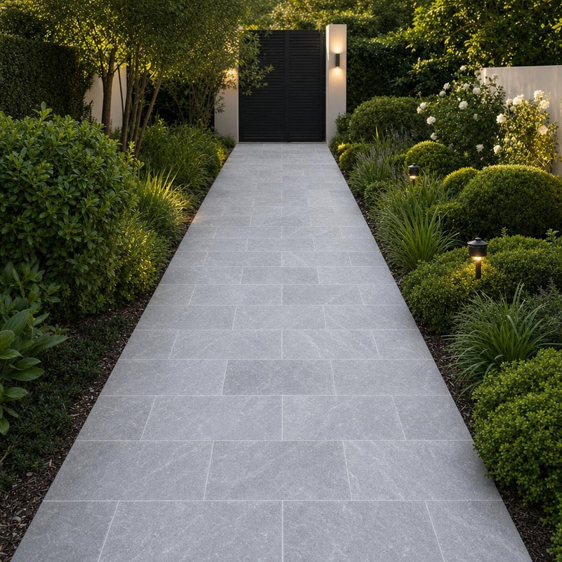 Cumulus Marble Paver 16x24 Sandblasted, Brushed 1.25 inch — Garden path