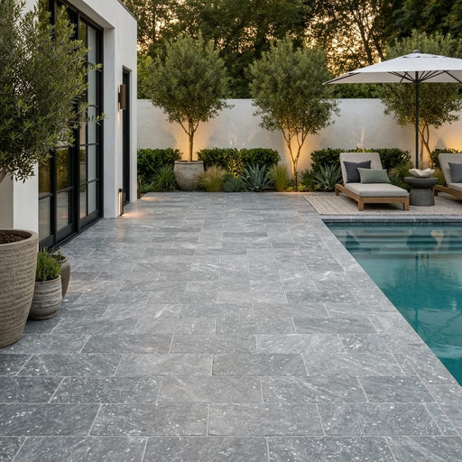 Cumulus Marble Paver 6x12 Tumbled 1.25 inch — Backyard pool deck