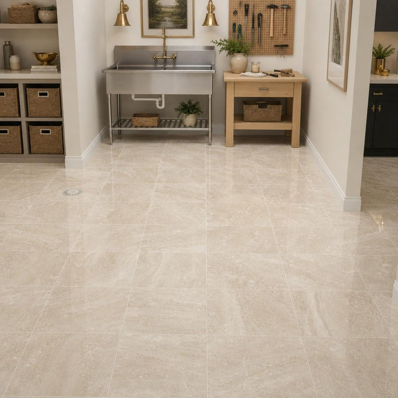 Daino Reale (Scorpio) 12x12 Polished Natural Marble Tile — Basement floor