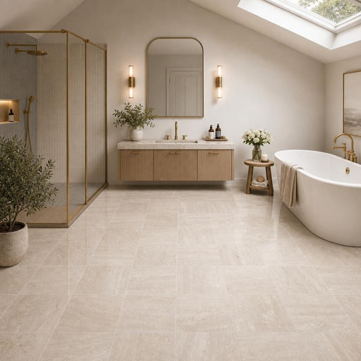 Daino Reale (Scorpio) 12x12 Polished Natural Marble Tile — Bathroom floor
