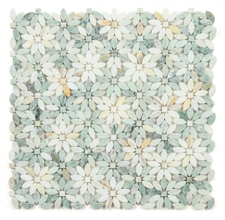 Daisy Wild Green 2x2 Marble Mosaic