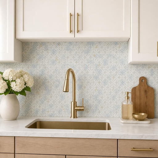Daisy Wild Marina 2x2 Marble Mosaic — Kitchen backsplash
