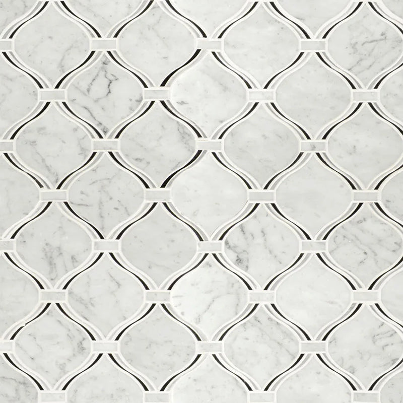Danza Arabesque Polished Pattern 0.31 Inch Glass Marble Mosaic Tile