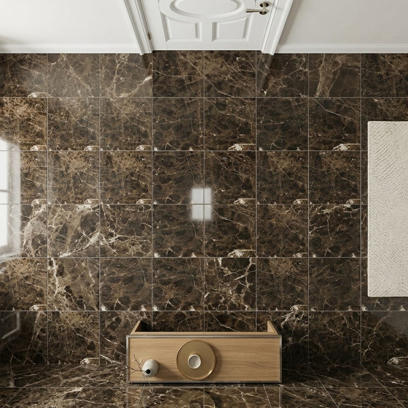 Dark Emprador Marble Tile 12x12 Polished — Hallway floor