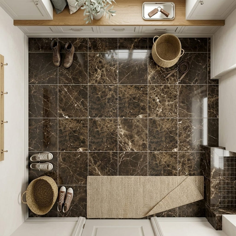 Dark Emprador Marble Tile 12x12 Polished — Mudroom floor