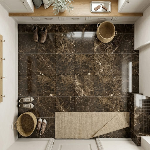 Dark Emprador Marble Tile 12x12 Polished — Mudroom floor