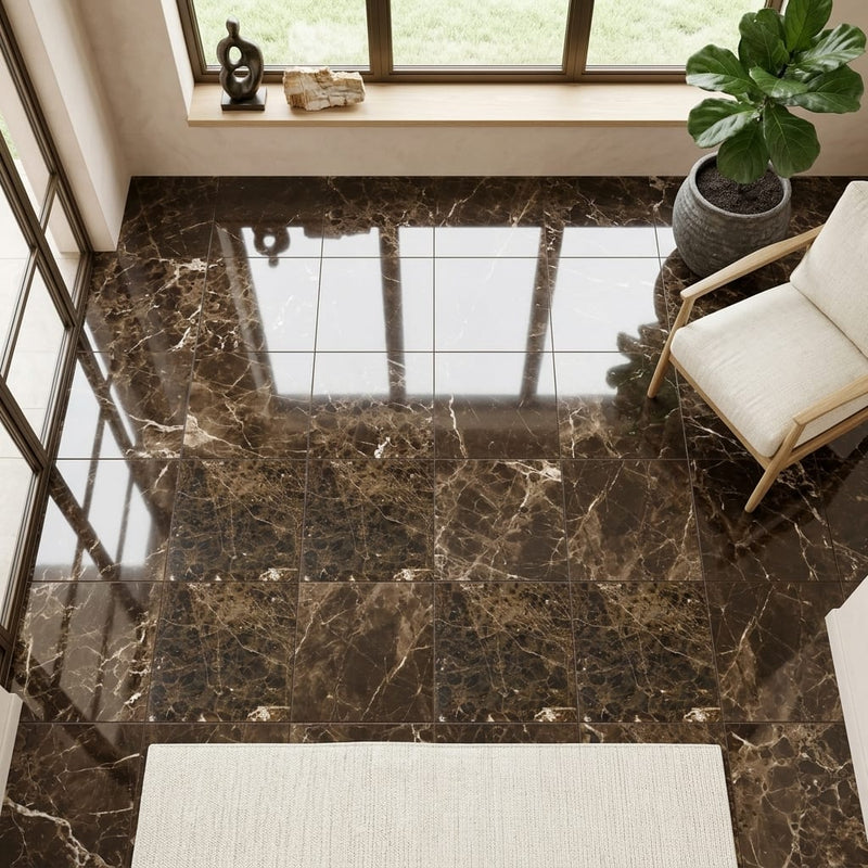 Dark Emprador Marble Tile 12x12 Polished — Sunroom floor