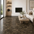 Dark Emprador Marble Tile 12x24 Polished — Living Room floor