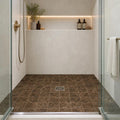 Dark Emprador Marble Tile 6x6 Tumbled — Bathroom shower floor