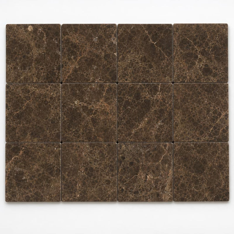 Dark Emprador Marble Tile 6x6 Tumbled close-up