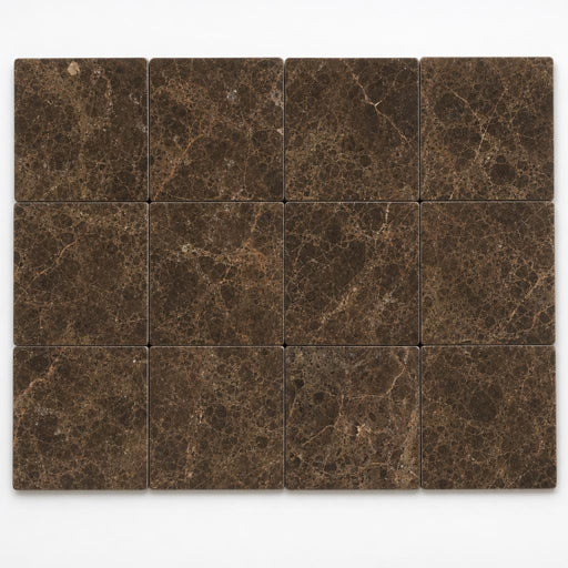 Dark Emprador Marble Tile 6x6 Tumbled close-up