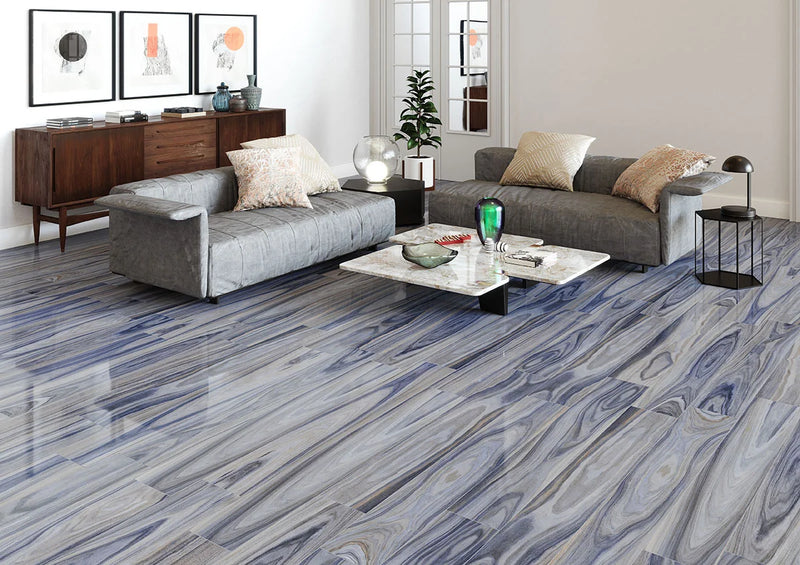 Dellano Exotic Blue 8x48 Polished Porcelain Wood Look Floor Tile