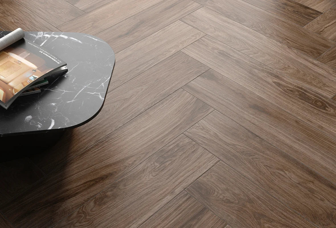 ダークブラウン36 Denmark Dark Brown 08x36 Glazed Ceramic Floor Tile