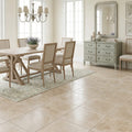 Desert Sand Limestone Filled, Honed & Straight Edge 18 x 18 x 1/2 Cross Cut Tile 18x18 — Dining Room floor