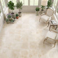 Desert Sand Limestone Filled, Honed & Straight Edge 18 x 18 x 1/2 Cross Cut Tile 18x18 — Sunroom floor