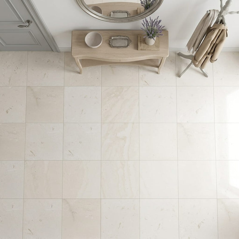 Desert Sand Limestone Filled, Honed & Straight Edge 24 x 24 x 1/2 Cross Cut Tile 24x24 — Foyer floor