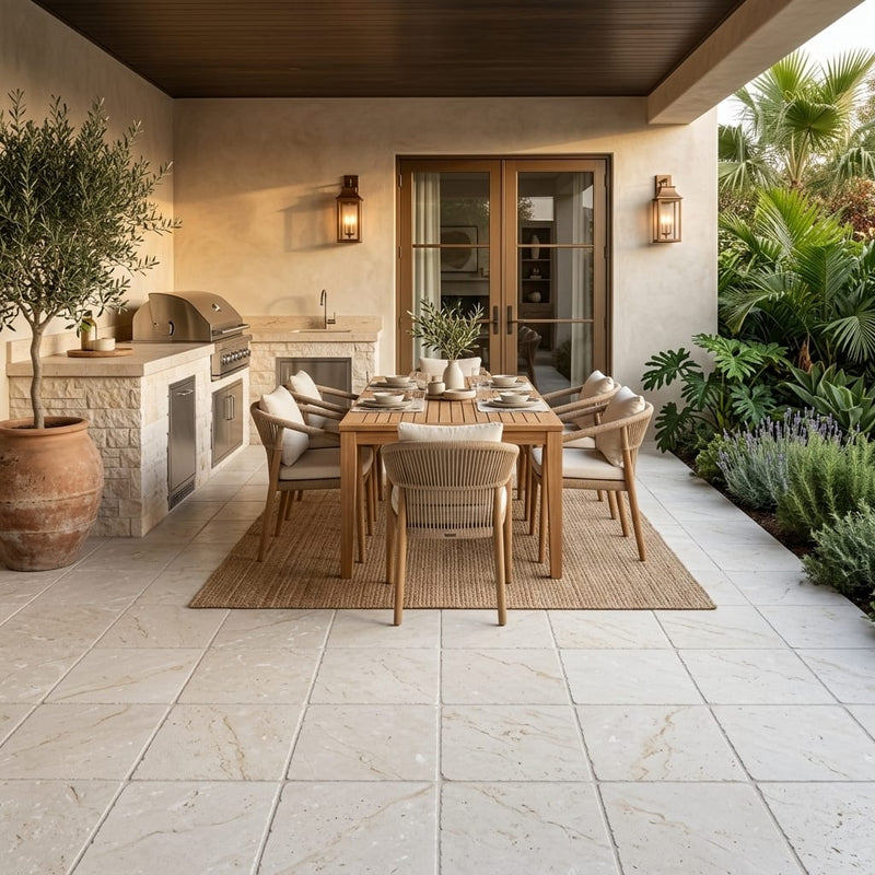 Desert Sand Limestone Tumbled 12 x 12 x 1.25 Paver 12x12 — Backyard patio