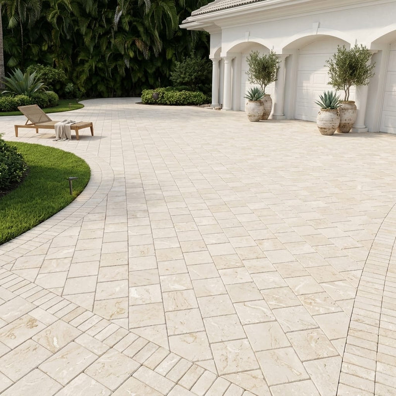 Desert Sand Limestone Tumbled 12 x 12 x 1.25 Paver 12x12 — Front Yard driveway