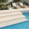 Desert Sand Limestone Tumbled 12 x 24 x 2 Double Modern Coping 12x24 pool coping — Swimming Pool pool step edge